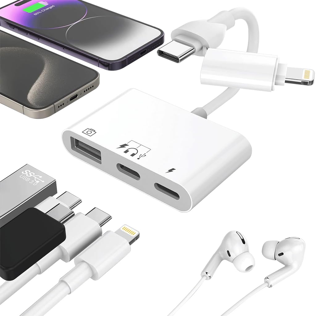 ZORBES® USB Hub for iPhone 5 in 1 USB 3.0 Hub USB C Hub with Light-ning Converter USB C Hub USB C to USB C Light-ning to USB C Multifunction Card Reader Support PD60W Fast Charging