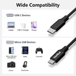 Verilux Type C to Micro USB Cable for Fast Charging with 9.8 ft Length and Nylon Braided Design