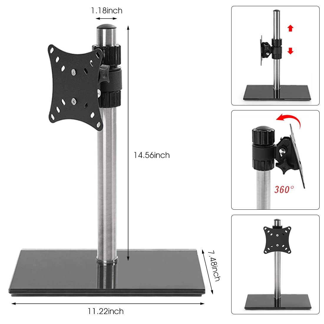 ZORBES® Monitor Stand,for Desk Monitor Stand for Table 13 to 37 inch Desk Monitor Stand Freestanding VESA Steel Monitor Stand Tempered Glass Base