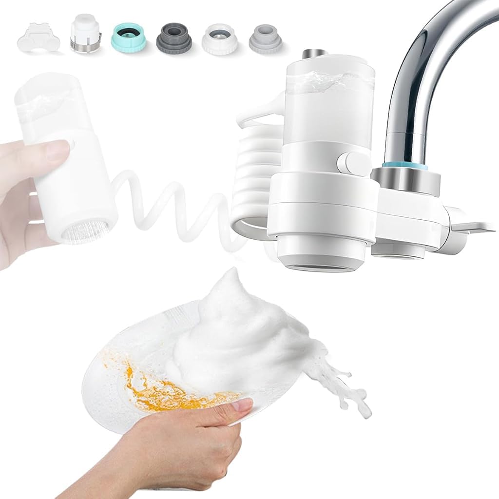 Serplex® Dual Sprayer Head Sink Faucet Extender with Refillable Soap Dispenser, Soap Mixing Mode, 360° Flexible Kitchen Sink Faucet Extender, Auto Soap Mixing Design for Kitchen Cleaning Tasks