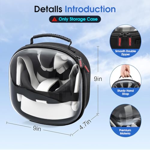 ZORBES® Travel Case for Meta Quest 3S VR Headset Portable Carrying Case with Handle Transparent Protective Case Headset Controller Grips Charger Accessories Bag for Meta Quest 3S, 23x12x23cm