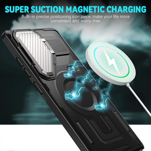 ZORBES® Cover for Samsung Galaxy S24 Ultra with Stand Military Grade Drop Tested Shockproof Protective TPU Magnetic Ring Wireless Charging Case Kickstand Black 2 PCS