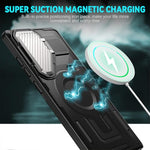 ZORBES® Cover for Samsung Galaxy S24 Ultra with Stand Military Grade Drop Tested Shockproof Protective TPU Magnetic Ring Wireless Charging Case Kickstand Black 2 PCS