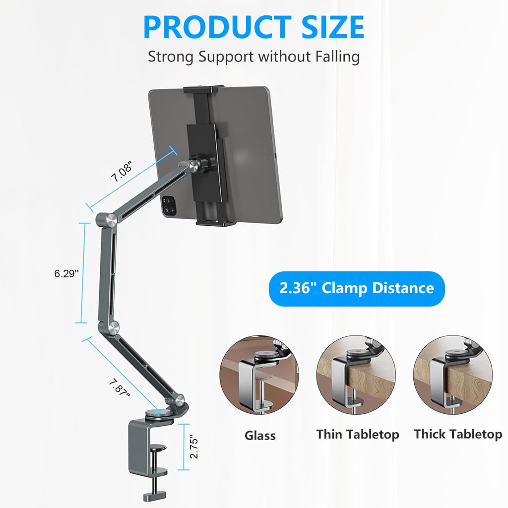 ZORBES® 360 ° Rotatable Desk Phone Stand Tablet Holder Mount, Mobile Screw Clip Metal Phone Mount, Flexible Metal Arm Design, Compatible with Tablets, Phones or 4-15.6" Device