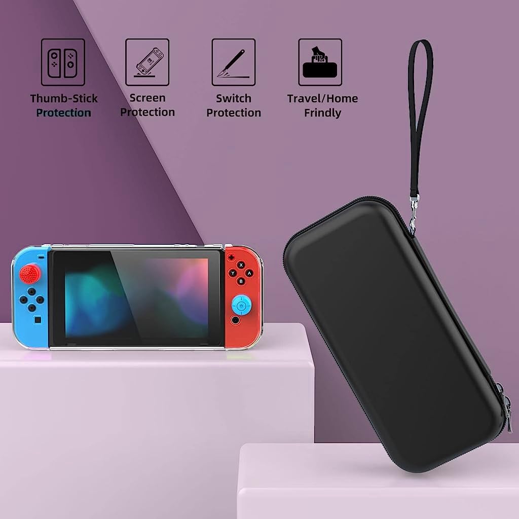 ZORBES® For Nintendo Switch All-in-One Accessory Set with Carrying Case, Cover, Screen Protector, Thumb Grips, and Strap - Perfect Fit and Full Protection for Ultimate Gameplay Experience