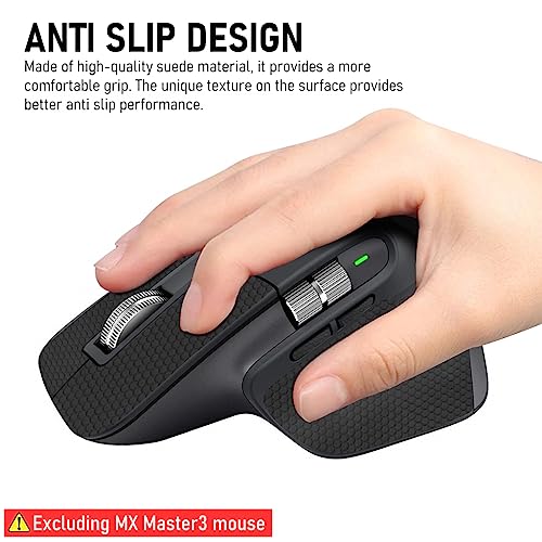 Verilux® Mouse Grip Tape for MX Master 3, Anti Slip Non Fading Gaming Skin, Sweat Resistant Self Adhesive Paper Stickers, Pre-Cutted Sweat-Proof Cool Mice Upgrade Kit 3PCS