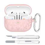 ZORBES® Compatible with Samsung Galaxy Buds3/3pro/3FE, Earbud Charger Case Pink Floral Embossed Silicone Skin Cover, Anti-Slip Anti-Scratch Silicone Protective Case Cover with Carabiner & Cleaning Tool