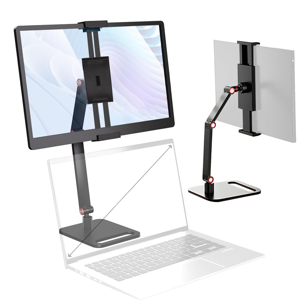 ZORBES® Monitor Stand Holder for 6-18.5 Inch, Adjustable Portable Monitor Desktop Clamp Tablet Riser Stand with 360° Rotation, Heavy Duty Aluminum Alloy Folding Tablet Monitor Screen Support