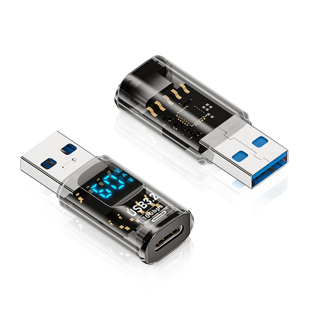 Verilux® USB Type C Female to USB Male OTG Adapter with LED Display, PD60W Fast Charging OTG Type C Adapter, 10Gbps High-Speed Data Transfer