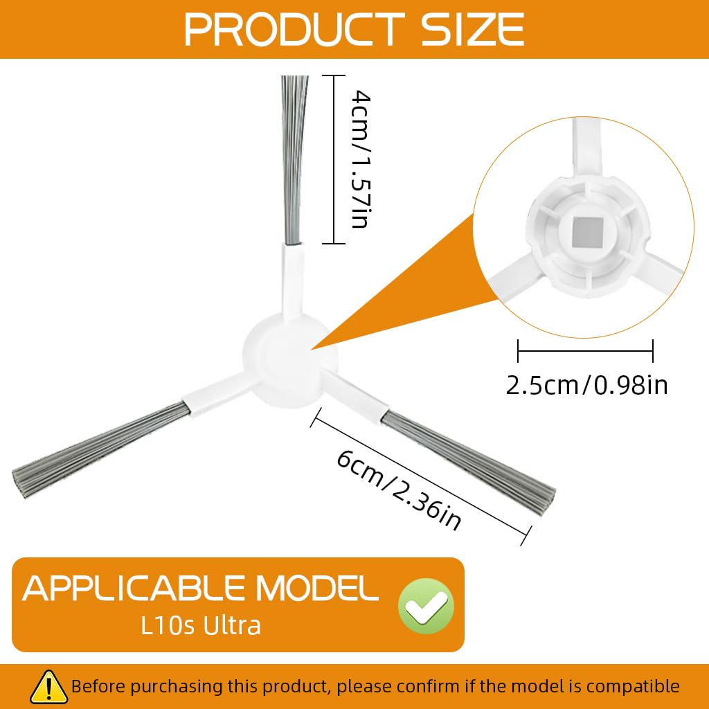 Verilux® 3pcs Replacement Side Brushes for Dreame L10s Ultra Robust Nylon Bristle Side Brushes Spare Side Brushes