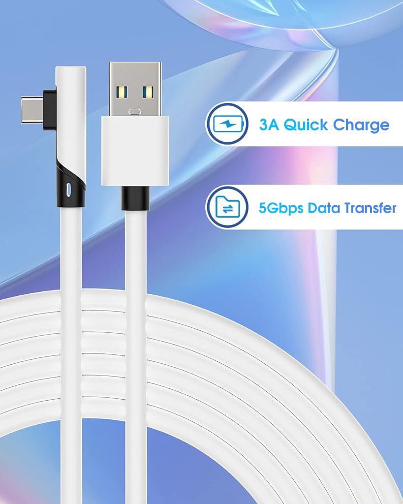 Verilux Link Cable for Meta Quest 3 2 Pro and PC VR featuring 16.8 ft length and L shaped USB C design