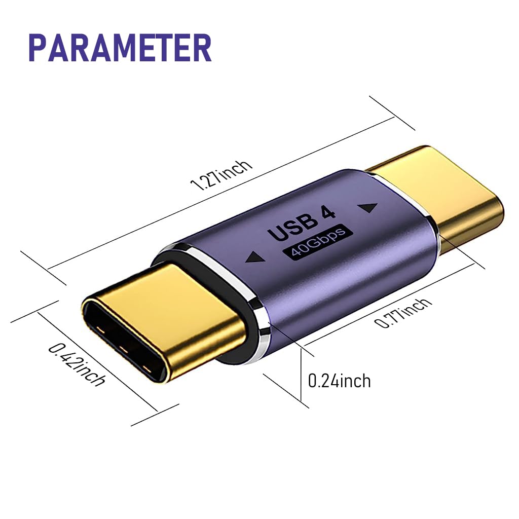 Verilux® USB C to USB C Adapter Type C Male to Male Adapter Support 100W PD Fast Charging, Max 40Gbps Data Transfer, 8K@60Hz Display USB C to USB C Adapter for MacBook Pro/Air, Laptop, Phones