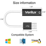 Verilux USB Sound Card for Laptop and PC featuring 3.5mm Audio Adapter | Plug & Play Black