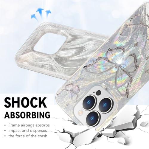 ZORBES® Case for iPhone 16 Pro Max Glittering Silver Butterfly Graphic Soft Slim Shockproof TPU Protection Back Cover for Women Girls 2PCS