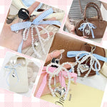 ZORBES® 6PCS Pearl Bow Charms Ribbon Bag Keychain Sweetly Stylish Beading Decorative Handbag Keyring Phone Sling Strap