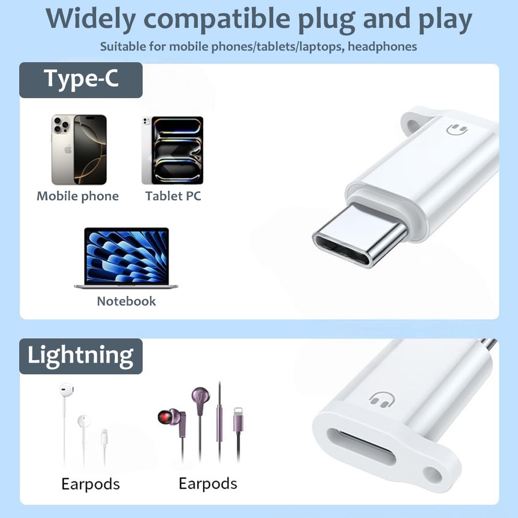 Verilux Light‑ning to USB C Earphone Converter with Lanyard Hole and Aluminum Alloy Build | Portable Audio Adapter for iPhone 16 and 15