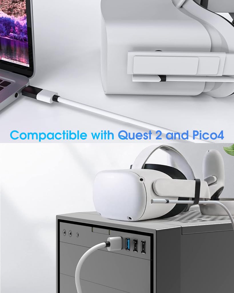 Verilux Link Cable for Meta Quest 3 2 Pro and PC VR featuring 16.8 ft length and L shaped USB C design