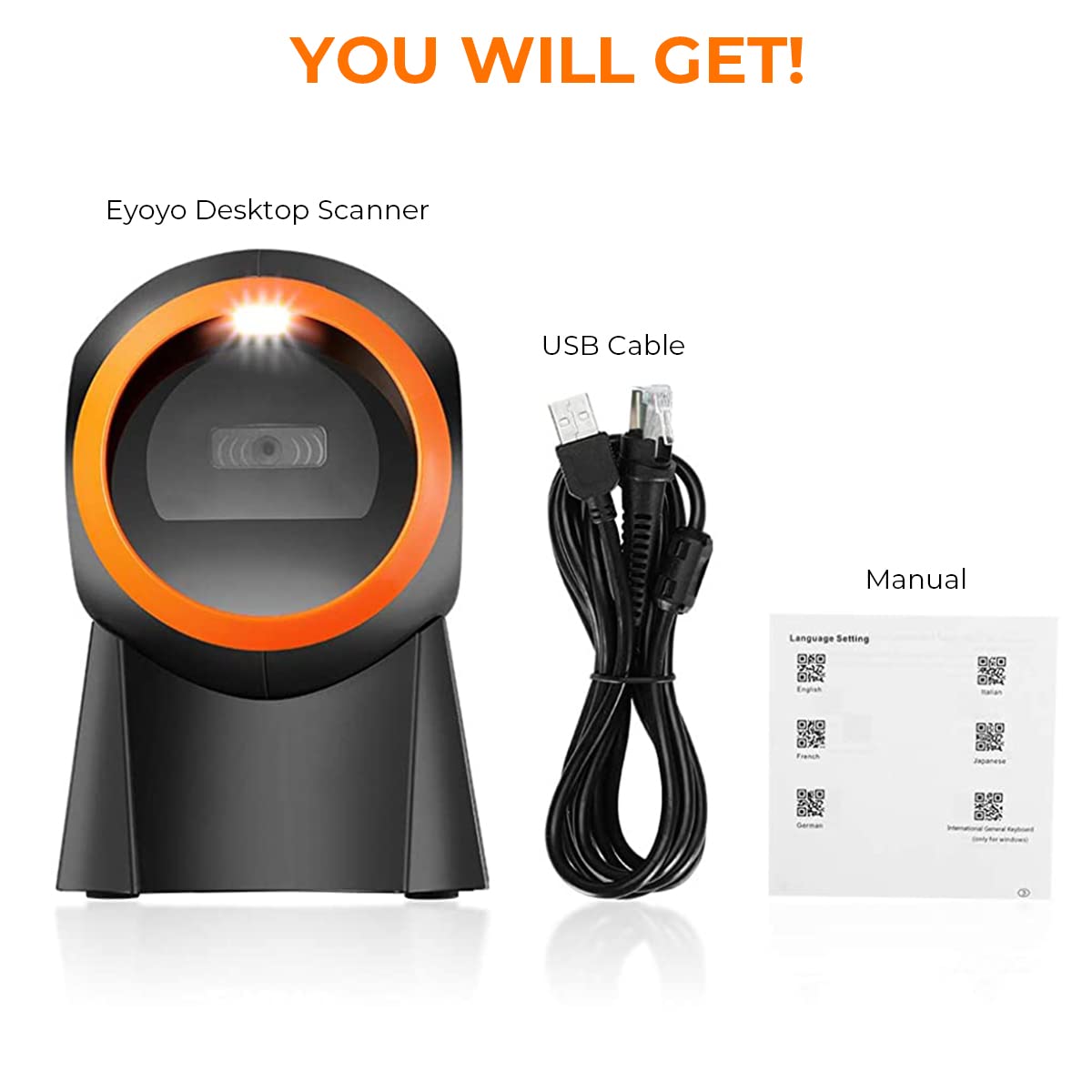 ZORBES® 2D Barcode Scanner, Symcode Omnidirectional Hands-Free Desktop Bar Code Scanner Support 1d 2D Qr Code, Automatic Sensing Barcode Machine for Supermarket Store Warehouse Factory