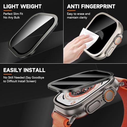ZORBES® 2 Pack for Apple Watch Ultra 2 / Ultra 1 Screen Protector 49mm, 25 Degree Privacy 9H Tempered Glass Titanium Alloy Frame Touch Sensitive Waterproof HD Glass Film for iWatch Ultra 49mm