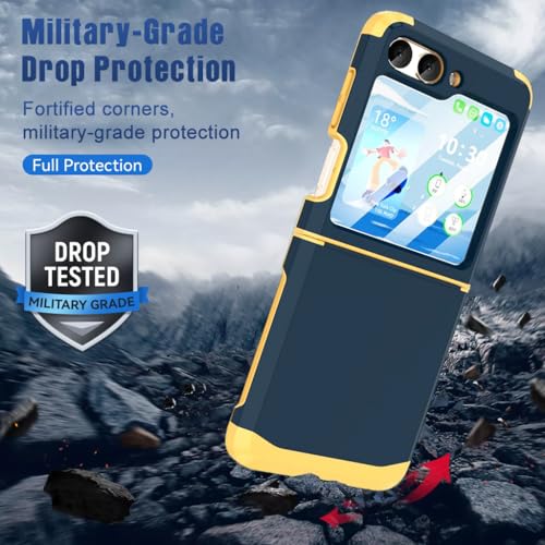 ZORBES® Phone Case for Samsung Galaxy Z Flip 6 TPU Phone Case with 3.4 inches External Screen Cover Fashion Constrast Color TPU One-Piece Hinged Phone Case for Samsung Galaxy Z Flip 6 Dark Blue