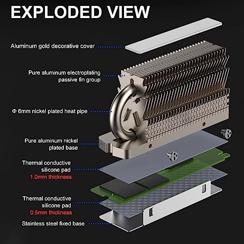 ZORBES® M.2 2280 SSD Heatsink for Hard Disk Aluminum Heat Sink for PC Thermal Silicone Pad Included Contains a Heat Pipe Double-Sided Only for Single Sided Modules 3PCS