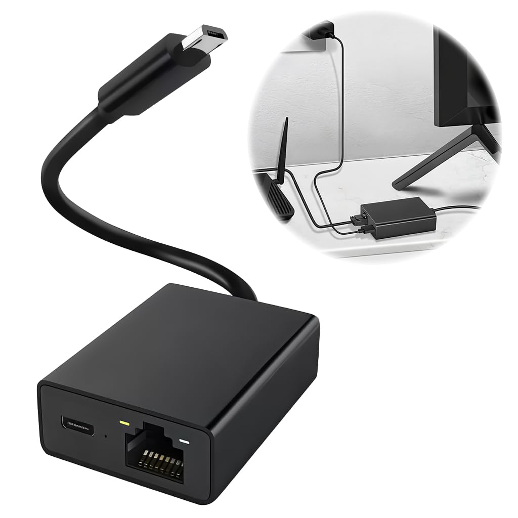 ZORBES® Ethernet Adapter for Fire TV Stick, Micro USB to RJ45 LAN Network Adapter with Power Port, Wired Internet Connection Compatible with Google Home Mini, 4K Fire TV and More Streaming Devices