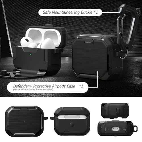 ZORBES® Protective Case for AirPods Pro 2nd Gen. Rugged Anti-Scratch TPU Charger Case Skin Cover with Anti-Open Locking Cover, Compatible with AirPods Pro 2nd Generation, with Carabiner