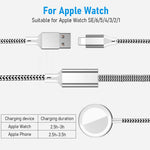 ZORBES® For Apple Watch Charger 2-In-1 Smart Watch Charger For Apple Watch Se/6/5/4/3/2/1&For Iphone 14/13/12/11/Pro/Max/Xr/Xs/X/Airpods Series For Apple Watch Charger Cable Charging,3.3Ft,Silver