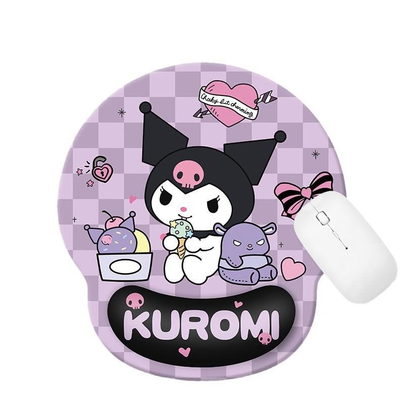 ZORBES® Mouse Pad, Ergonomic Mouse Pad with Comfortable Gel Wrist Rest Support and Lycra Cloth, Cute Cartoon Kuromi Print Office Non-Slip PU Base for Easy Typing Pain Relief, Durable&Washable, 22x24cm