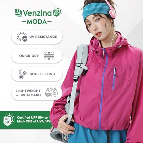 Venzina® Women's Athletic Workout Running Track Full Zip Cropped Jackets UPF 50+ Sun Protection Stand Collar Gym Shirts, Sky Blue, L