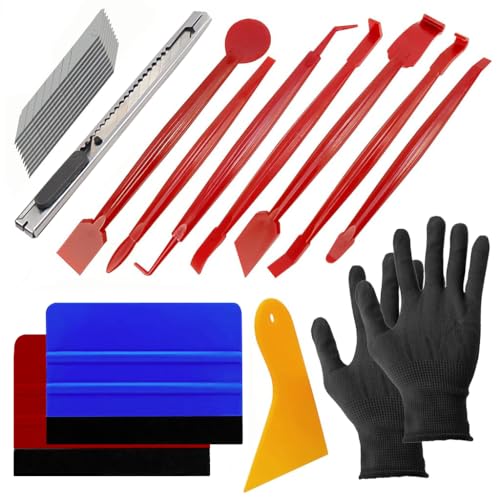 ZORBES® Kit de herramientas para tinte de película para ventana de coche, kit de herramientas de aplicación y eliminación de envolturas de vinilo con 2 pares de guantes, espátula de fieltro