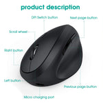 Verilux® Wireless Vertical Mouse, Ergonomic Rechargeable 2.4G Wireless Mouse