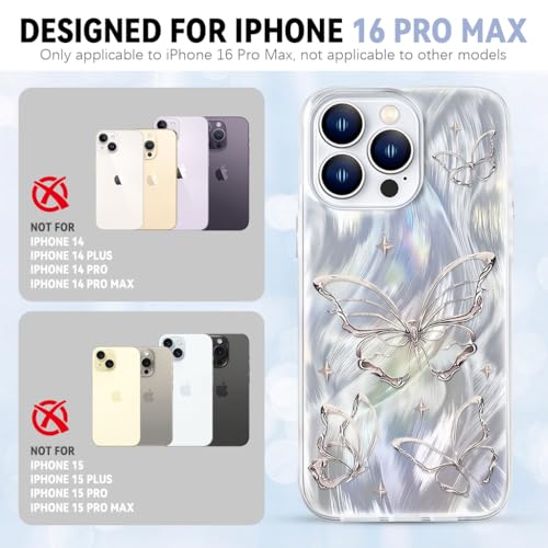 ZORBES® Case for iPhone 16 Pro Max Glittering Silver Butterfly Graphic Soft Slim Shockproof TPU Protection Back Cover for Women Girls 2PCS
