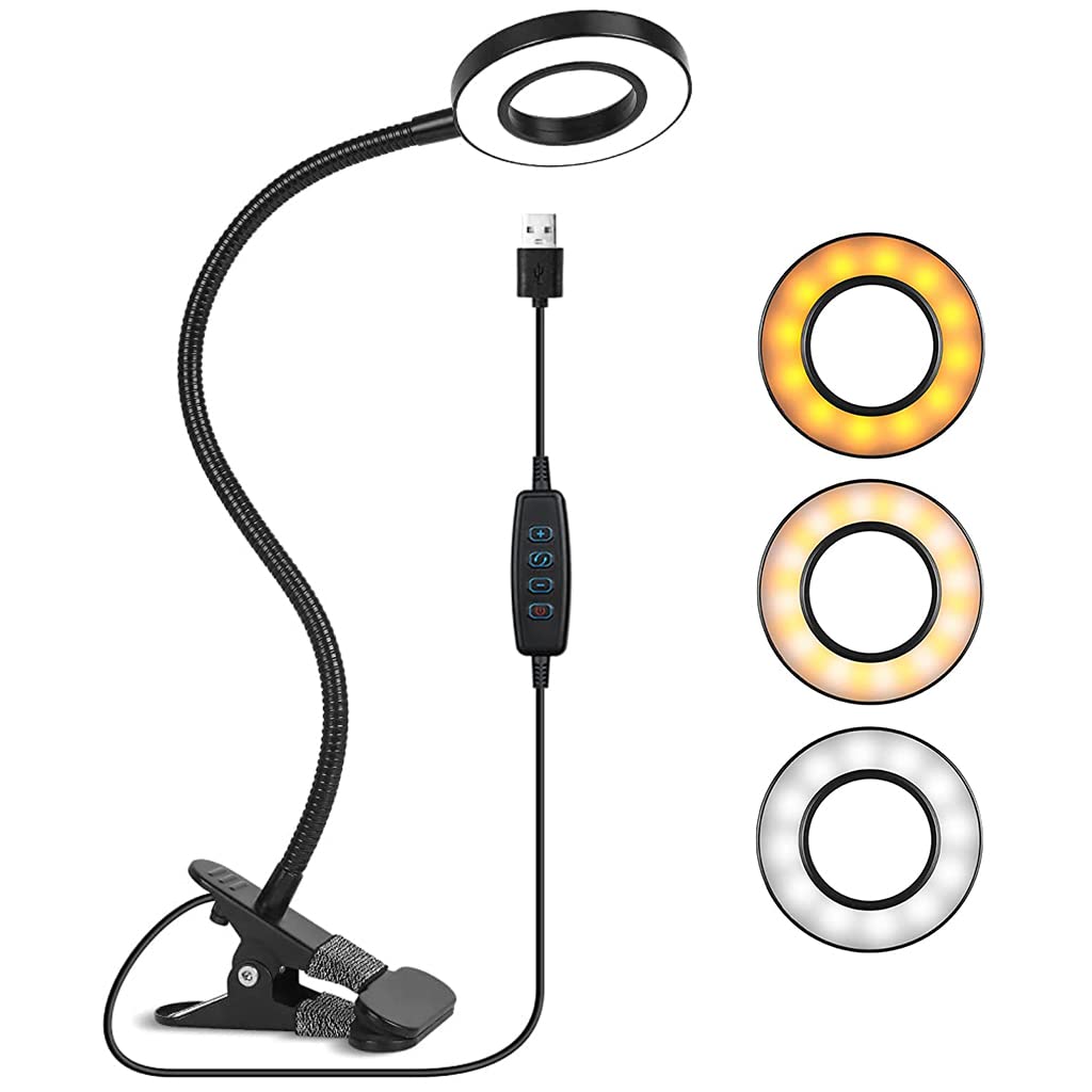 Verilux® LED Desk Lamp Clip Light, 10 Dimmable Brightness 3 Light Modes Reading Light, Study Lamp USB Desk Lamp for Reading, Painting, Studying