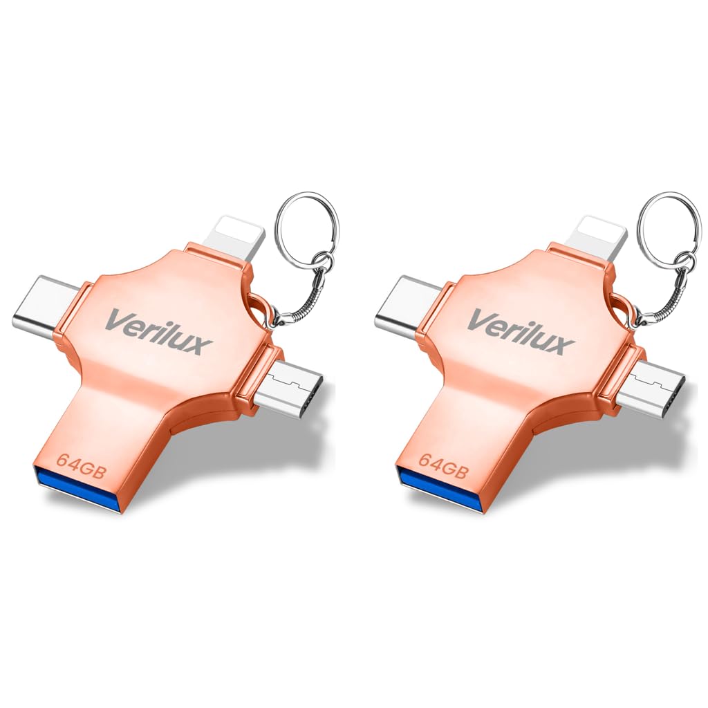 Verilux Flash Drive 64GB for Phone Pad and PC with 4 in 1 USB Type C Lightning | Rose Gold