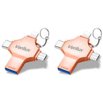 Verilux Flash Drive 64GB for Phone Pad and PC with 4 in 1 USB Type C Lightning | Rose Gold