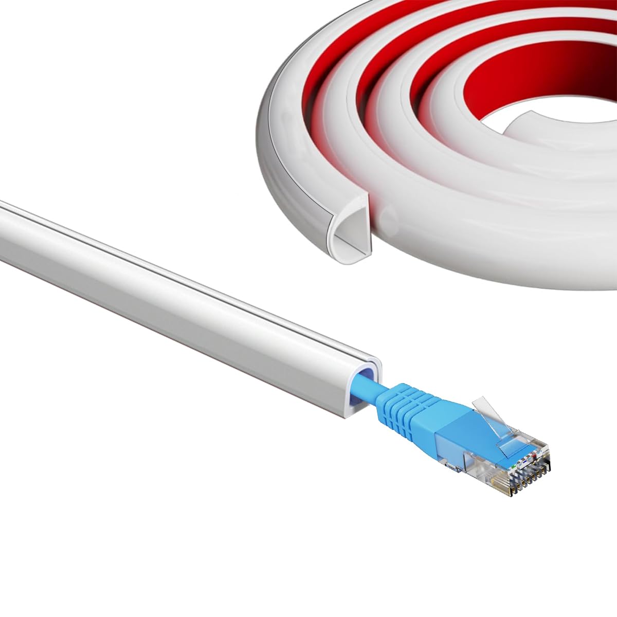 Serplex® Ethernet Cable Hider PVC Wire Hider Single Cable Cover Cable Wrap Tangle-Free Cable Protective Cover Self-Adhesive Cuttable Floor Cord Hider Wire Cover Cord Oragnizer, 6.6ft, White