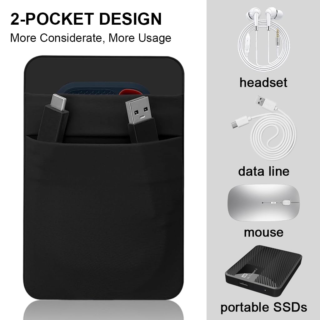 ZORBES® SSD Pouch for Laptop, 3M Adhesive Pendrive Holder Case & Hard Disk Cover Organizer, Double Layer Stretchy Lycra Pockets (13x8.4cm)