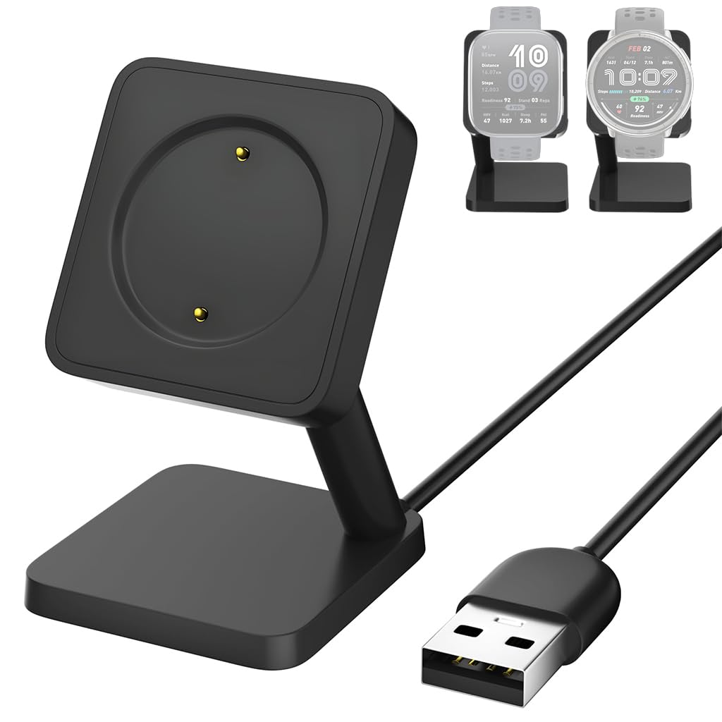 ZORBES® Compatible with with Amazfit Active 2/Bip 6, USB Charging Dock Smart Watch Desk Magnetic Charger Dock with Self-Adhesive Backing, 3.3ft Long Cable