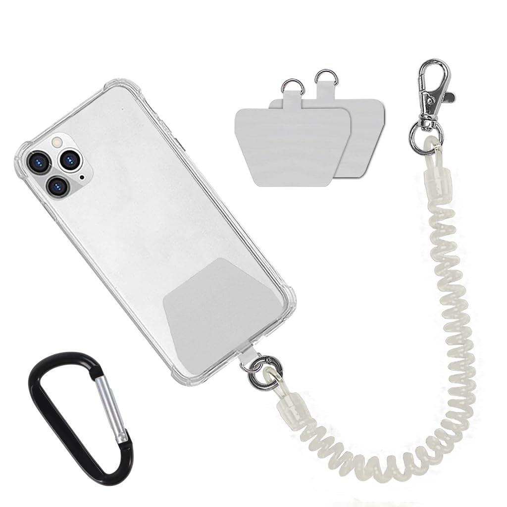 ZORBES® Phone Handstrap Phone Spring Hand Strap Set Quick Release Phone Handstrap Anti-Theft Retractable Phone Sling with 2 Self-Adhesive Inserts & Carabiner, Not Includes Phone Case, White