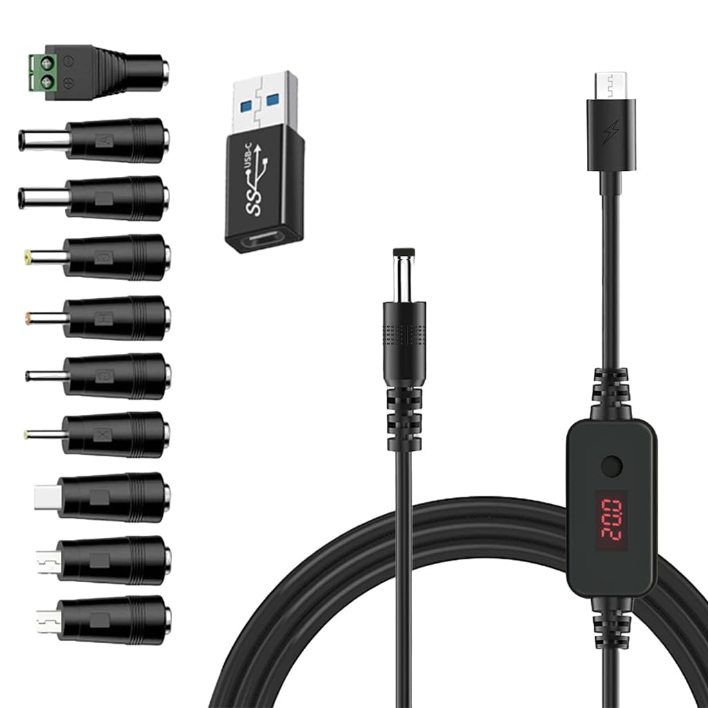 Verilux® USB C to DC Cable with 8 DC Connectors, 5V-20V Adjustable Power Design with Switch Button, 3.3Ft USB C to DC Converter Charging Cable for Notebooks, Portable Monitors, Stationary Routers