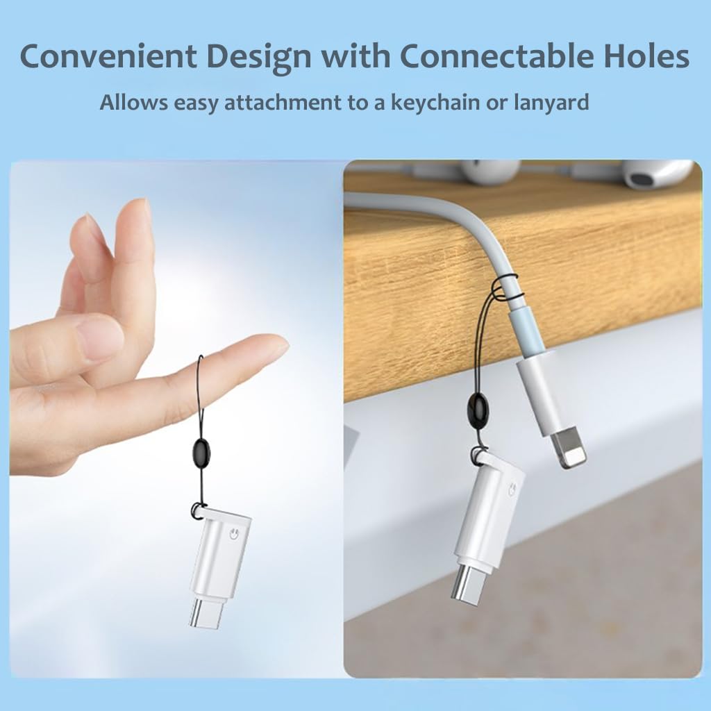 Verilux Light‑ning to USB C Earphone Converter with Lanyard Hole and Aluminum Alloy Build | Portable Audio Adapter for iPhone 16 and 15