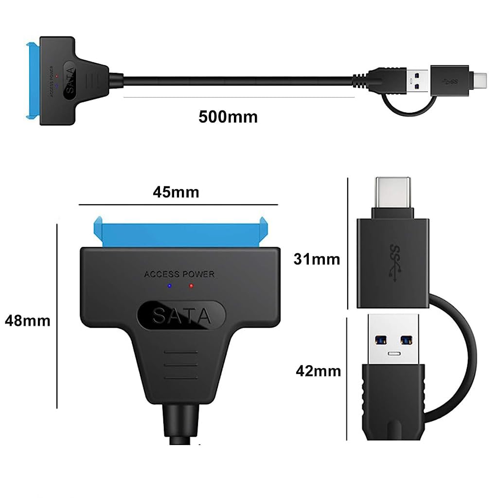 ZORBES® USB 3.0 to SATA Adapter Cable for 2.5" SSD HDD Drives, USB 3.0 / Type-C to SATA Cable for 2.5-Inch SATA I/II/III Hard Drive, Support UASP SATA III