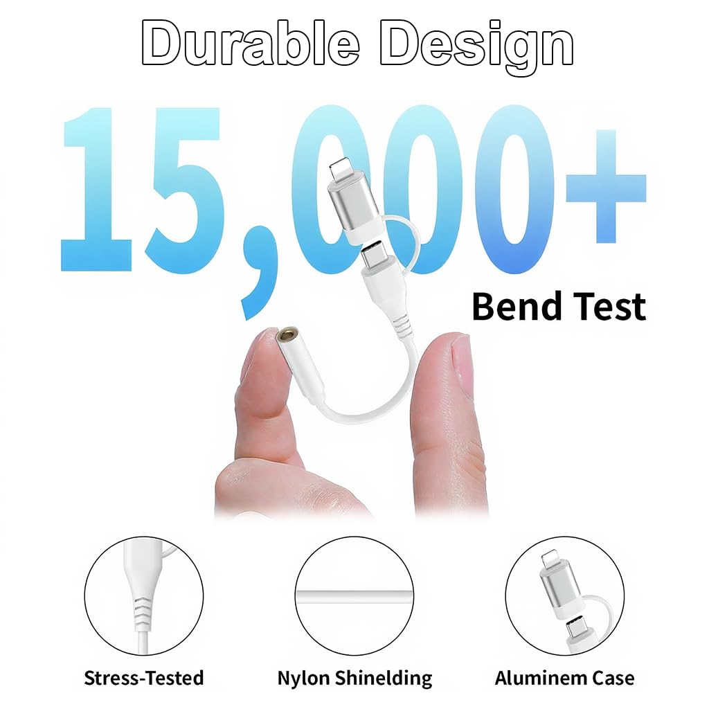 Verilux Lightning to 3.5 mm Headphone Jack Adapter for iPhone and USB C | 24bit 96kHz Audio