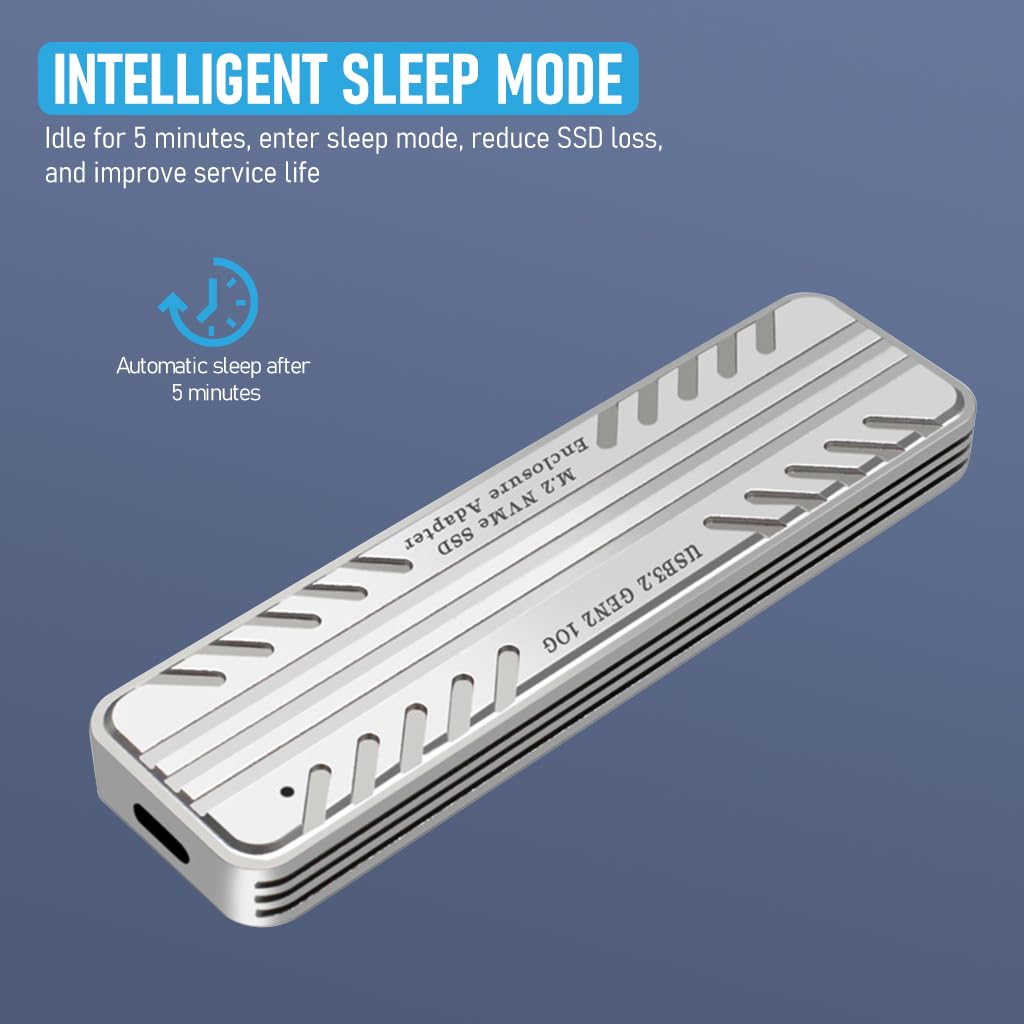 Verilux® M.2 NVMe SSD Enclosure Aluminum NVMe Enclosure 10Gbps USB C External SSD Enclosure NVMe M.2 Enclosure USB 3.1 Gen2 for PCIe M Key B + M Keys Size 2230/2242/2260/2280
