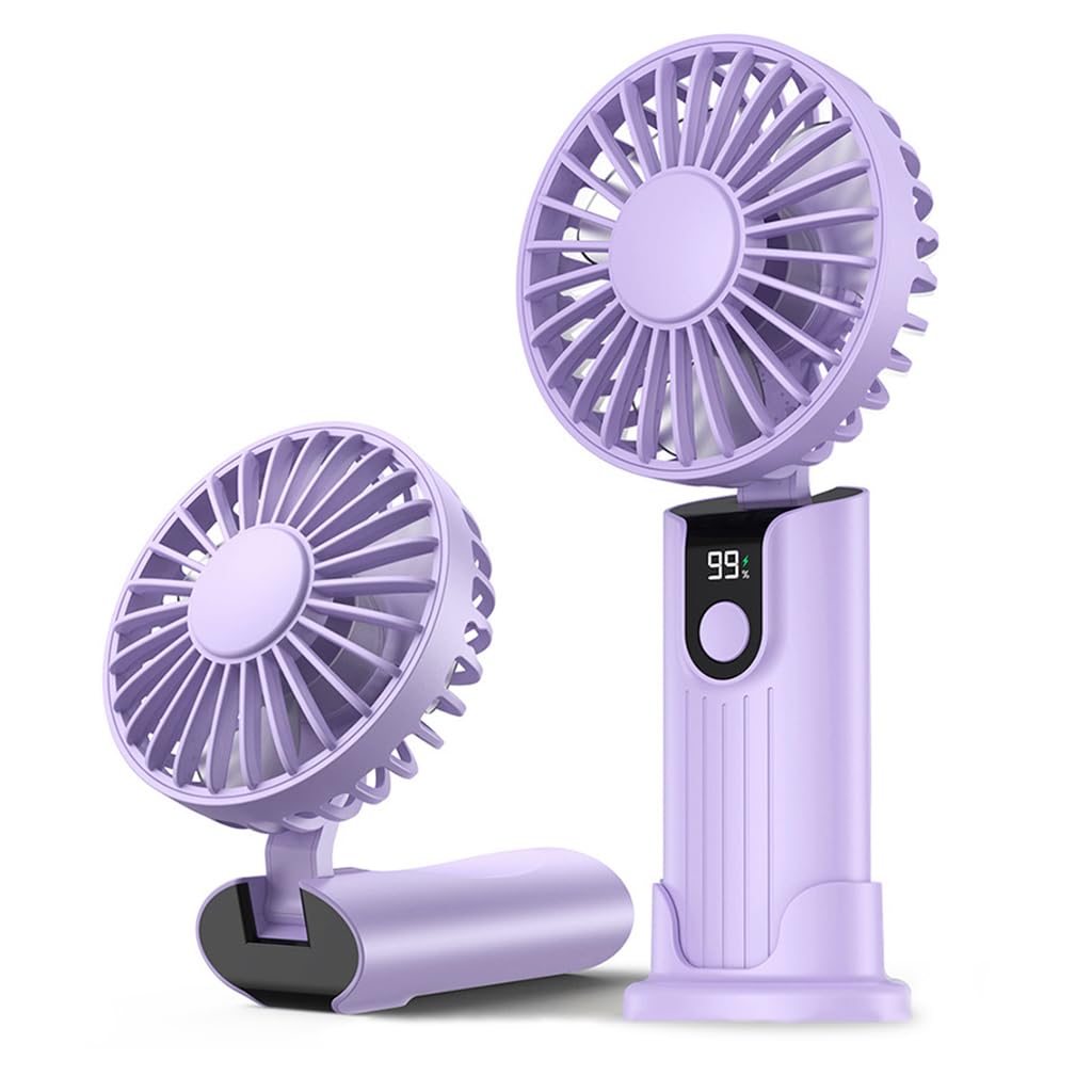 Verilux USB Handheld Fan for Travel and Office with 5000mAh Battery and Detachable Neck Strap | Purple Portable Cooling Fan