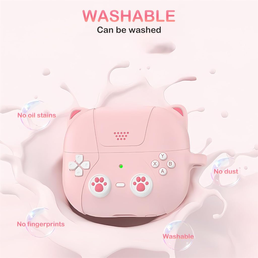 ZORBES® Earbuds Case Cover for Samsung Galaxy Buds 3 Protective Silicone Skin Cover with Carabiner Fashion Retro Gaming Machine Earbuds Case Cover for Samsung Galaxy Buds 3/3 Pro, Pink