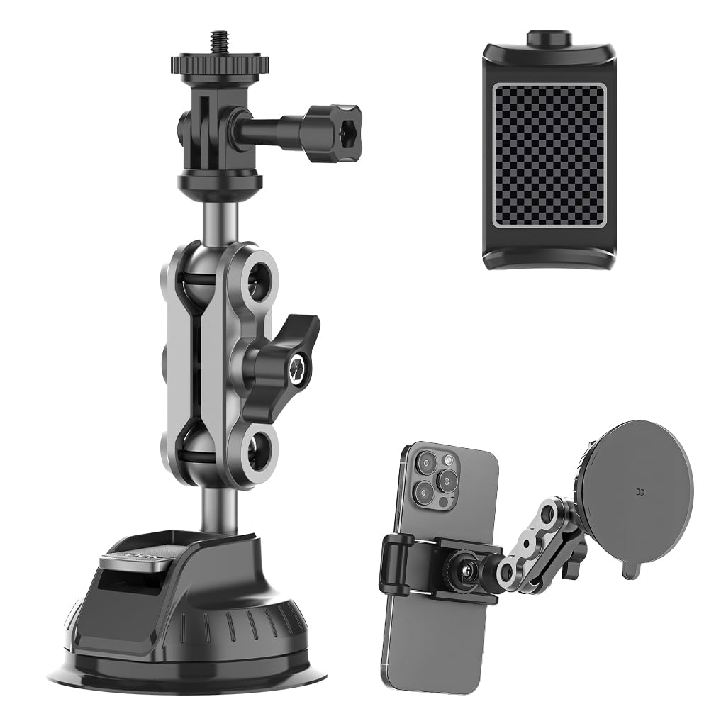 ZORBES® 2 in 1 Action Camera Car Mount 360 ° Rotatable Suction Cup Car Phone Holder Universal Action Camera Mount with 1/4'' Thread, Vertical & Horizontal Filming Mount
