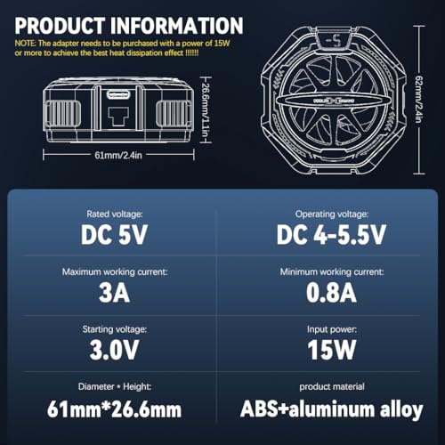 ZORBES® Phone Cooler for Gaming, Magnetic Mobile Cooler with 4 Level Modes, LCD Display & RGB Light, Semiconductor Technology Gaming Cooler with Clips for iOS & Android Phones