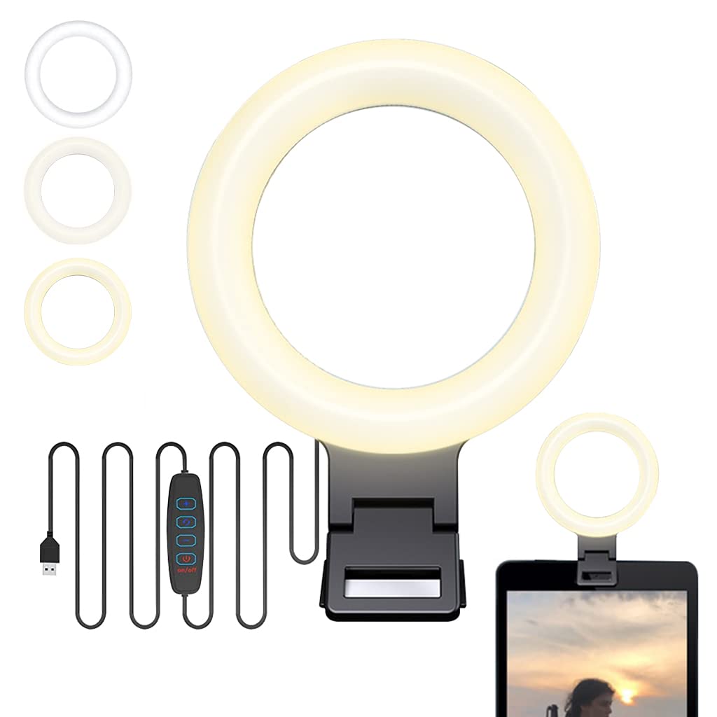 ZORBES® USB LED Selfie Light Clip-on Ring Light Fill Light Color 6'' Video Light with 10 Brightness Portable LED Ring Fill Light for Phone, Tablet,
